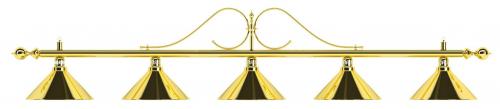 Бильярдный светильник на 5 плафонов Лайт-Люкс (витая золотистая штанга, золотой плафон)